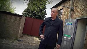 The bespectacled brunette with big boobs bends over for deep ass fucking.