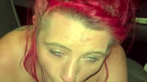 redhead streetwalker strips naked and sucks dick in truck backseat, swallowing cum!