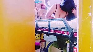 Desi housewife fucks store keeper with dirty talk in Telugu, so intense and unfortunate!