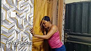 Two teen lesbians caught by stepbro, take turns sucking big cock