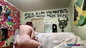 hot chubby russian woman enjoys intense fucking in the bedroom with her big tits bouncing.