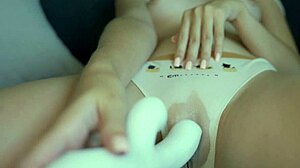 young amateur masturbates in tight panties at home, getting wet in homemade setting