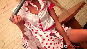 blonde nurse uses large toy for pleasure