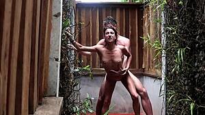Asian couple meets in Thailand woods shower for intense hardcore sex and passionate riding