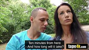 Hot brunette girlfriend turns slut for cash while boyfriend watches her get fucked outdoors