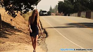 dominant lesbian fingers tight babe's trimmed pussy to squirting orgasm