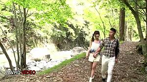 Intense Asian amateur gives sloppy outdoor blowjob.