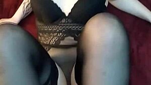 doing a footjob in stockings for the first time, leading to a cumshot