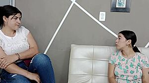 two young women engage in sensual activities at home during the night