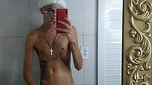 Brazilian Tattoo Fan Jacks Off Before Christmas Dinner in Bold Action