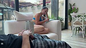 Step Sister Joins Jerk Off, Masturbates to Orgasm, Blowjob and Swallows Cum