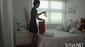 Hey, this teen solo beauty is fingering her wet pussy with dildo in hot masturbation play 😏