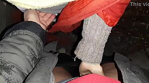 our autumn romantic sex in a hut - lesbian illusion girls with passionate pussy, cum, orgasm, brunette pov, masturbation