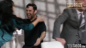 Curvy big boobs MILFs fuck stepfamily to win prize on a game show.