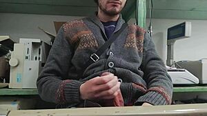 skinny girl masturbates pov while boss watches from room.