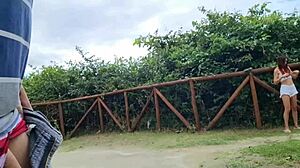 What a risky handjob on the street! Beautiful redhead catches me masturbating!