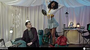 hot teen magically freezes for bestie to give her intense squirting orgasms in dorm