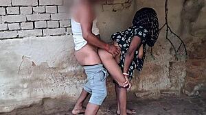 in the small hut, husband fucks his wife passionately.