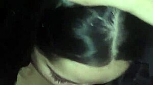 In the night, Brazilian teen Debora Prado with brown eyes takes her boyfriend's big cock for deepthroat oral. She gags on the monster in POV style.