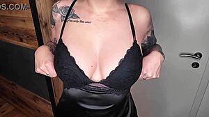 Hot European Babe Gives Footjob in Latex Fetish Scene