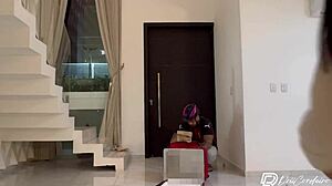 Delivery guy fucks hot curvy brunette alone at home