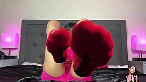 valentines day sock tease and joi by pink foxx with barefoot feet and pussy teasing