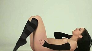 Flexible russian gymnast stretches and shows small tits