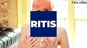 Bold essex redhead in lingerie teased by neighbor with wand until squirting orgasm.