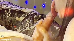 lactating handjob milks uncut cock in mouth