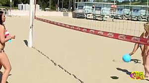 Group of Lesbians Move From Beach Volleyball Game to Intense Indoor Session With Fingering and Muff Diving