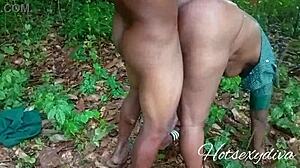 Two college students explore wild fucking in the bush during school.