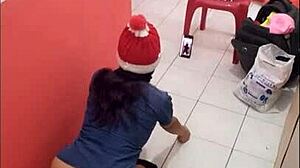 Milf Nurse Shows Ass in Hospital Corridor on Christmas Eve, Horny for Boyfriend.