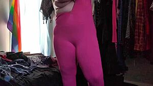 Trying On This Stretchy Pink Bodysuit!