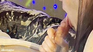 lactating handjob milks uncut cock in mouth