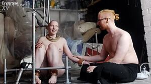 slave bound to steel pony blindfolded barefoot multiple orgasms vibrator domination