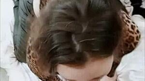 french amateur in red satin leopard bodysuit and heels