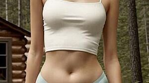 Girls In Underwear Hanging Out At Cabin In Woods