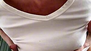 What Happens When Curly Brunette Babe Oils Up for Wet T-Shirt Play and Flashes Big Clit Pussy Lips