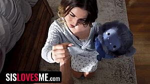 Skinny girl in shorts and sneakers rides and spanks while teasing tits in taboo shared accommodation with chanel camryn and elias cash