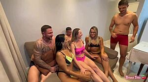 I invited two couples for a swinger orgy, deepthroating and fucking until cum in mouth!