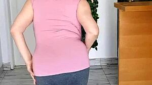 giant mature boobs without bra swinging in different directions to the music hot striptease