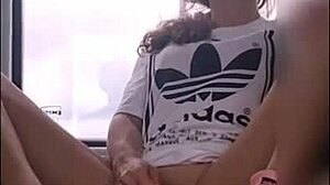 Cute girl enjoys lollipop ride on train