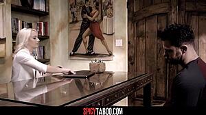 Blonde babe gets bent over and railed hard on the office desk in rough hardcore sex