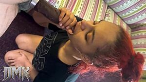 mulatto girl deepthroats monster cock. then bends over for doggystyle pussy fucking