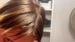 Wife performs sloppy blowjob with ball licking and deepthroat, swallowing cum at the end