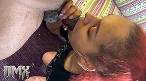 mulatto girl deepthroats monster cock. then bends over for doggystyle pussy fucking