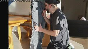 The farmer guy feels convinced to try a blowjob