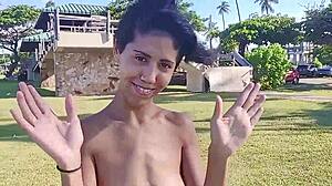 Young Girl Teases By Stripping On Public Beach
