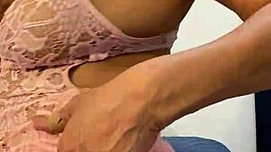 Anna Maria mature latina teasing in pink lingerie strip tease