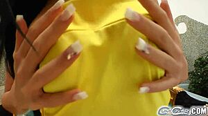 Five Cumshots Cover Brunette Model's Face